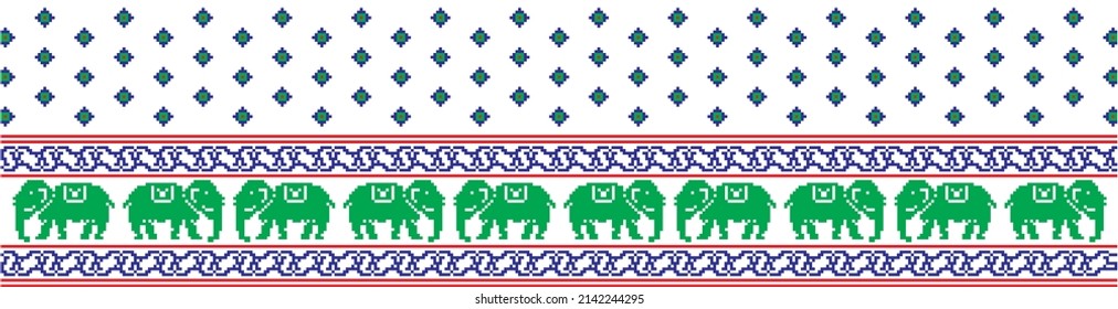 There are four distinct patterns which are woven primarily in Gujarat by the Salvi community. designs of parrots, flowers, elephant and dancing figures are generally used