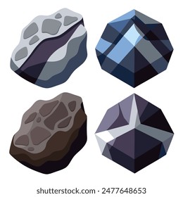 Hay cuatro tipos distintos de rocas que se exhiben sobre un fondo blanco liso