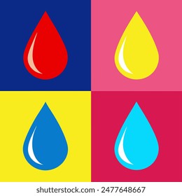 There are four vibrant drops against a colorful background