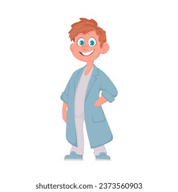 There is a good-looking man who wears clothes similar to those worn by a doctor. Vector Illustration.