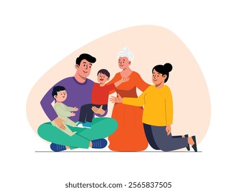 there was a grandmother with her son and daughter-in-law, there were also her two grandsons, they looked happy.
design, vector, illustration