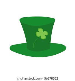 There is green hat with clover. Symbol of St. Patrick's day.