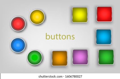 There are green, red, yellow, orange, blue, purple colors available in both circular and square buttons.