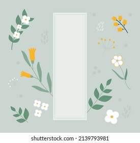 There is a horizontal frame and flowers are decorated around it. flat design style vector illustration.