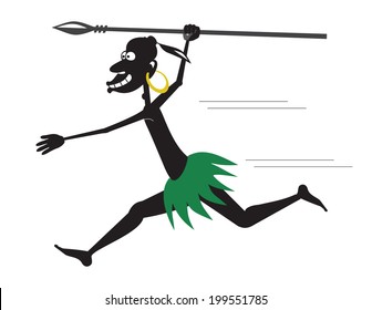 There is a isolated running aboriginal with a spear and a gold earring.