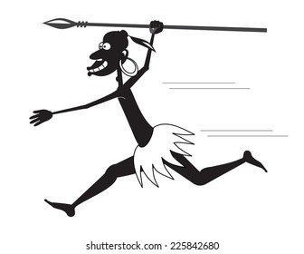 There is a isolated running aboriginal with a spear and a earring.