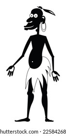 There is a isolated smiling aboriginal with a earring.