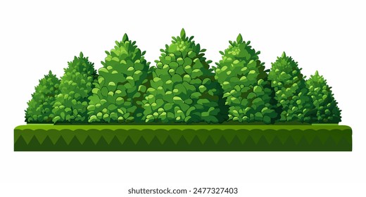 There is a line of green shrubs against a white backdrop in the image