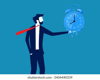There is little business time left. Businessman holding a melting watch. vector 