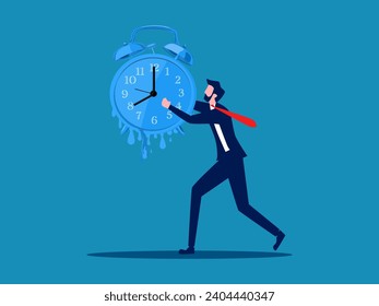 There is little time left in life. Businessman holding a melting watch. vector 
