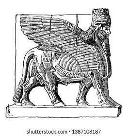 There was a man named Lamaasu, who was an ancient protector and was considered to be among the women, vintage line drawing or engraving illustration.
