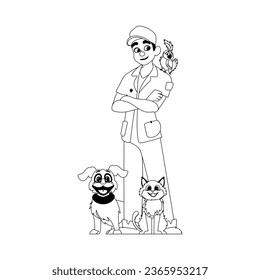 There is a man who is funny and attractive. He works as a vet and spends a lot of time with animals. Childrens coloring page.