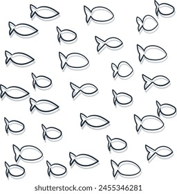 There are many fish in the image, indicated by shadows. The art is suitable for aquarium themes or zoological projects.