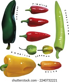 There are many types of chili peppers, many colors and different spiciness.