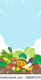 There are many vegetables under the sky.vertical 16:9 size.Vector art that is easy to edit.