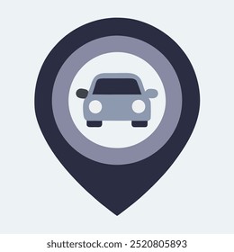 There is a map pin that contains an icon of a car inside it