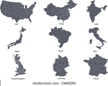 There are maps of some most leading countries in the world