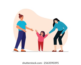 There is a mother and her toddler son, there is also the mother's sister, they are playing together.
design, vector, illustration