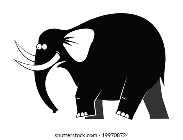 There is a moving big black elephant with tusks.