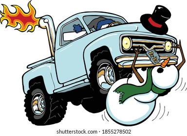 There must have been some magic -- A christmas truck runs over frosty the snowman.