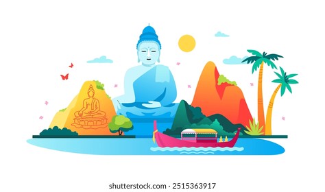 There are never too many Buddha statues - colored vector illustration