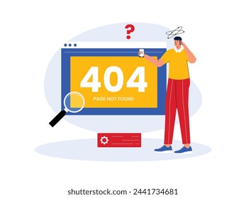There is no internet network connected so the error, 404 page vector illustration is not found.