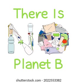 There is no planet b poster. Concept of prevention of plastic pollution. Eco-friendly sustainable lifestyle. Ecological poster. Hand drawn vector illustration.