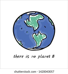 There is no planet B. World map. Green silhouettes of continents isolated on a white background. Applicable for Banners, Poster. Ecology, pollution of nature. Vector