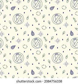 There Is No Plastic Pattern. The Concept Of Eco, Bio Life, Sustainable Waste. Modern Eco-friendly Safety. Forward Green Background For Textiles. Vector Illustration