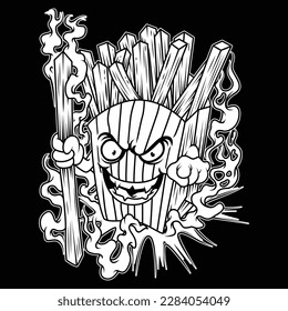 There is one of the fries that is seen with a facial expression that orders you to eat
