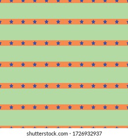 There are orange lines on a green background and blue stars on it