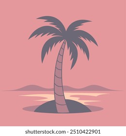 There is a palm tree growing on a small island located in the ocean