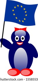 There is penguin with European flag