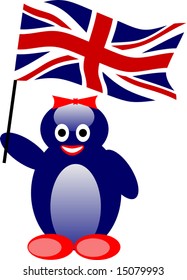 There is penguin with  flag of Great Britain