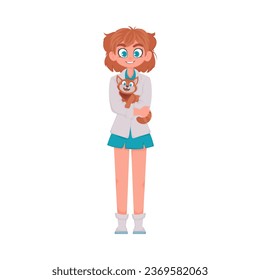 There is a person who takes care of animals and helps them stay healthy just like a vet. Vector Illustration.