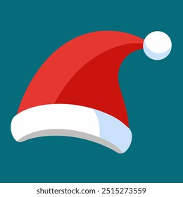 There is a red and white Santa hat displayed prominently on a blue background