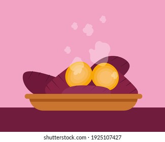 There are Roast sweet potatoes (Japanese Potato). Cartoon vector style for your design.