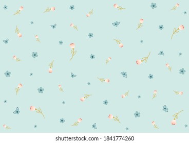 There is a seamless pattern with flowers on a blue background. Suitable for textile products, gift paper, decor