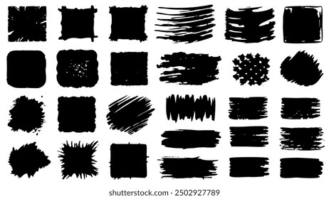 There is a set of artistic black brush strokes displayed on a white background