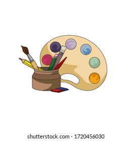 There is a set to draw and paint on white isolated background made as a vector illustration that can be used in “Hobby” or “Craft” topics for making design or prints and logos.