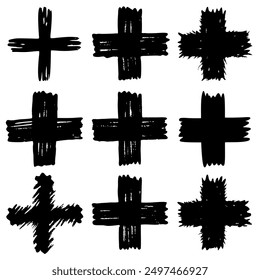 There is a set of visually striking black crosses on a white background