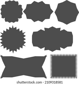 There are seven dark gray stickers of various shapes on a white background.
