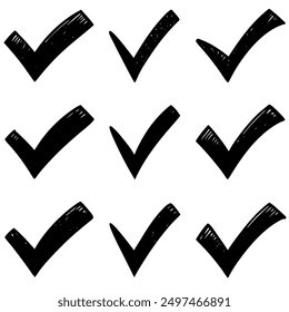 There are several black check marks displayed prominently on a white background