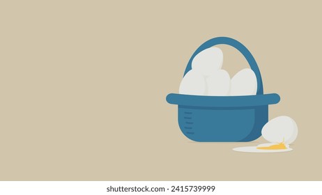 There are several eggs in one basket. One egg is broken.