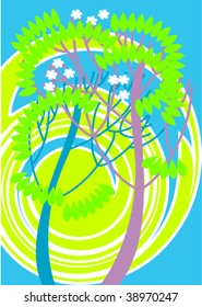 There are several elements of the spring landscape on a  background ornamental