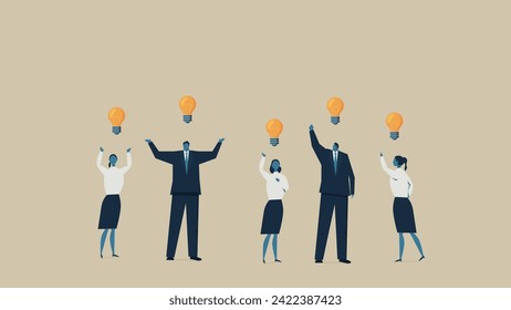 There are several men and women with their own light bulbs.