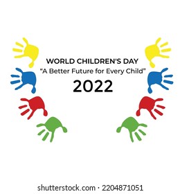 Hay varios signos de las manos consistentes en varios colores, con un lema relacionado con el Día del Niño en el medio.