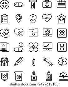 There are some medical vector icon pack. Line icons, Sign and symbols in flat linear design medicine and health care with elements for mobile consepts and web apps.