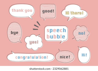 There are speech bubbles with text. Text are thank you, hi there, good, yes, no, congratulation, bye and nice.