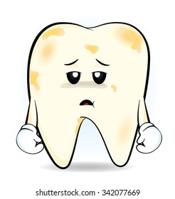 There are stains on teeth, Cute cartoon yellow teeth, vector 10